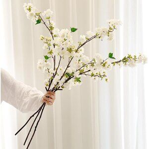 White Artificial Blossom Bouquet Silk Long Flowers Stems Vases Table Home Decor